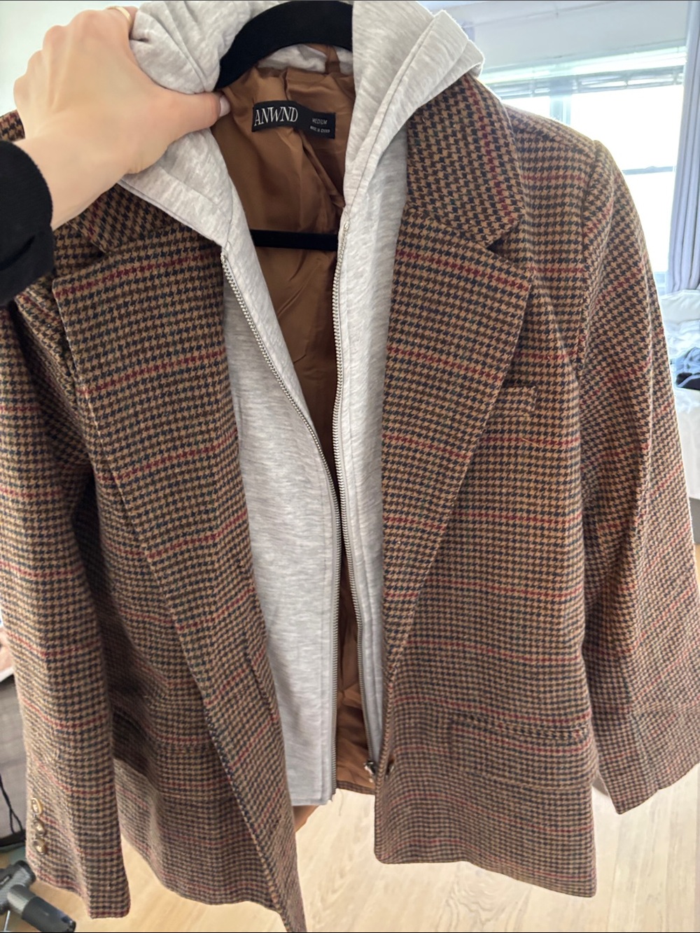 ANWMD Brown Houndstooth Blazer Jacket- sweater attached - never worn